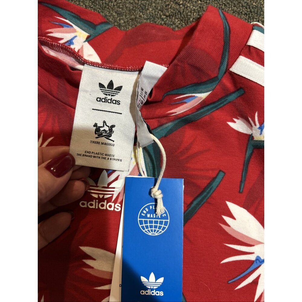 Adidas x Thebe Magugu South African red Bird of Paradise bodysuit Floral XL New - Picture 7 of 9